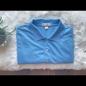 Peter Millar Summer Comfort Blue Green Striped Polo Shirt Size L 100% Polyester